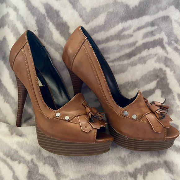 Vera Wang tobacco platform loafer style pump sz 8 - Picture 1 of 5